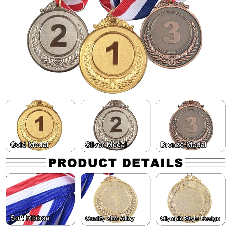 Haploon 15 Pcs Gold Silver Bronze Award Medals, Haploon Olympic Style Medal Award Medals Bulk, Metal Award Medals for for Sports, Competitions, Party Favors, 2 Inches - Image 3